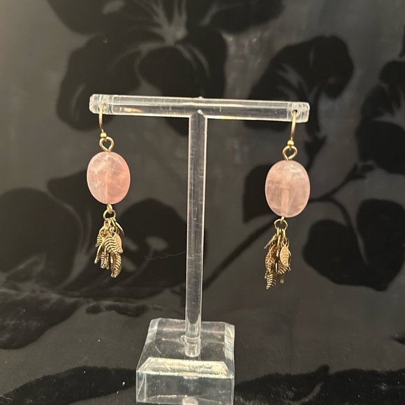 J.Jill Rose Quartz Gold tone Earrings New - Picture 1 of 3
